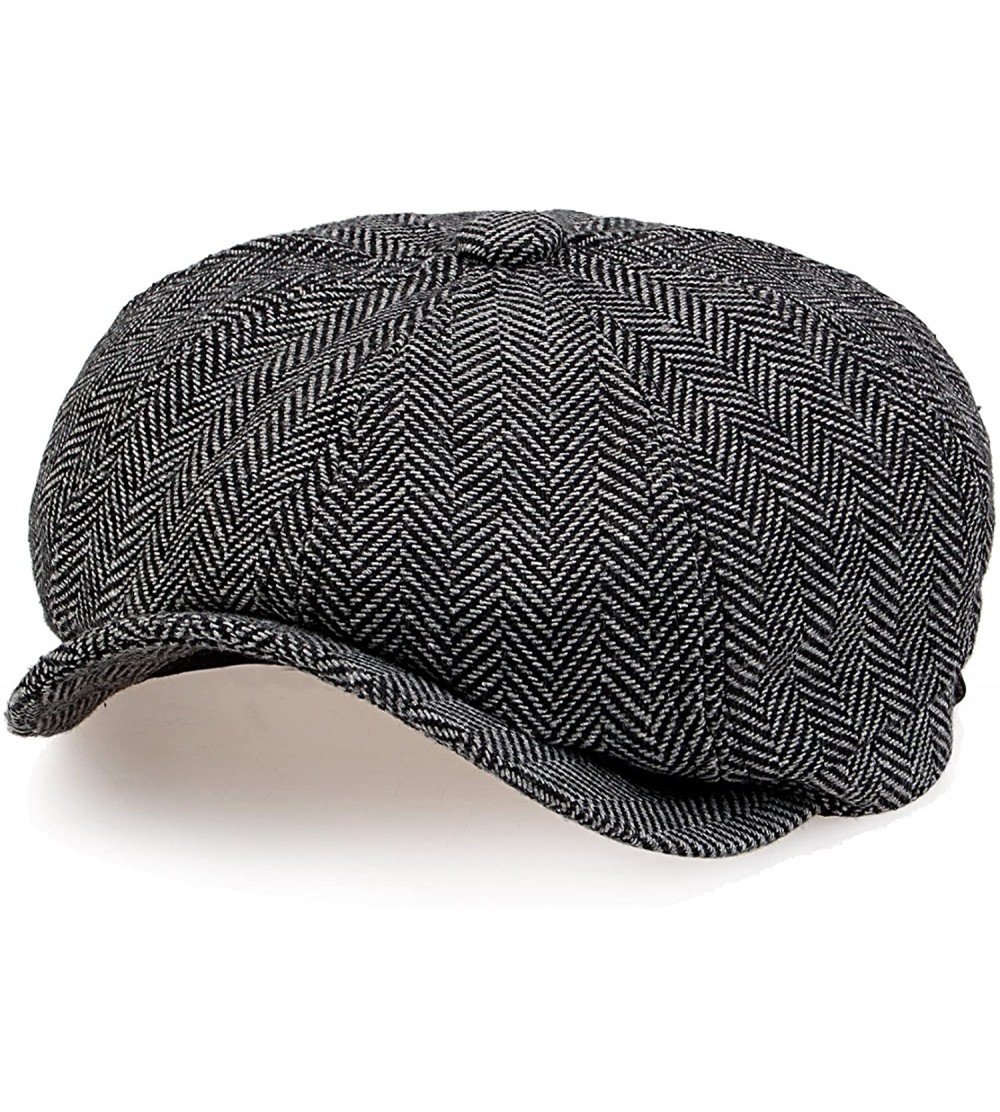 Newsboy Caps Mens Tweed Cap 8 Panel Charcoal Irish Caps Newsboy Linen Snap Brim Hat - Black Grey - CV186KG32SD $17.15