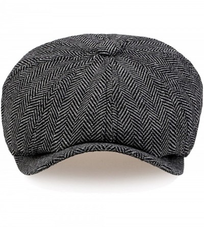Newsboy Caps Mens Tweed Cap 8 Panel Charcoal Irish Caps Newsboy Linen Snap Brim Hat - Black Grey - CV186KG32SD $17.15