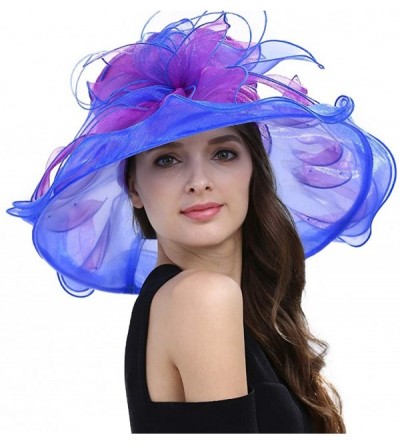 Sun Hats Women's Fascinators Wide Brim Sun Hat for Kentucky Derby- Church- Wedding- Tea Party- Royal Ascot- Easter - Blue - C...