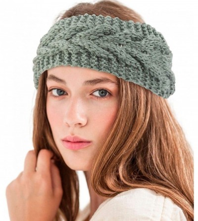 Headbands Womens Plain Braided Winter Knit Crochet Headband- Warm Knitted Hat Head - Army Green - CG12O1I4S6T $17.86