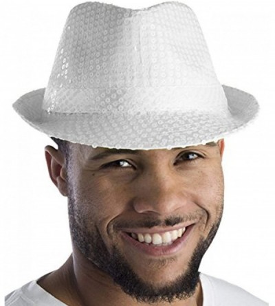 Fedoras Colorful Sequined Fedora Hat for Adults - White - CA11YMQCBAL $9.55