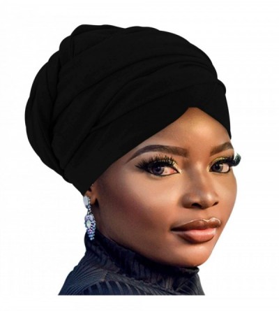Headbands African Head Wraps Turban For Women Women' Soft Stretch Headband Long Head Wrap Scarf (1Black) - 1Black - CF197H8M7...