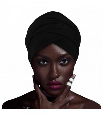 Headbands African Head Wraps Turban For Women Women' Soft Stretch Headband Long Head Wrap Scarf (1Black) - 1Black - CF197H8M7...