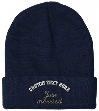 Skullies & Beanies Custom Beanie for Men & Women Just Married Newlywed Embroidery Skull Cap Hat - Navy - CG18ZS434XR $19.74