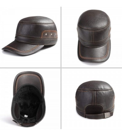 Newsboy Caps Winter Leather Cap with Earflap Military Cadet Army Flat Top Hat Outdoor - Coffee+brown 1 - CM1860MDY98 $23.49