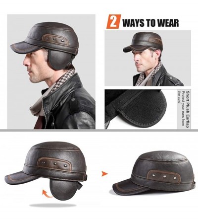 Newsboy Caps Winter Leather Cap with Earflap Military Cadet Army Flat Top Hat Outdoor - Coffee+brown 1 - CM1860MDY98 $23.49