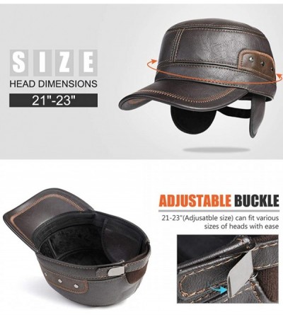 Newsboy Caps Winter Leather Cap with Earflap Military Cadet Army Flat Top Hat Outdoor - Coffee+brown 1 - CM1860MDY98 $23.49