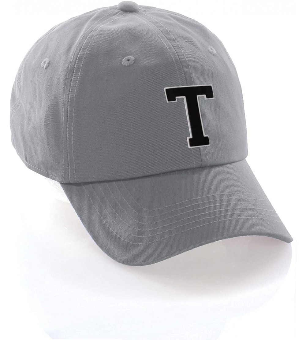 Baseball Caps Custom Hat A to Z Initial Letters Classic Baseball Cap- Light Grey White Black - Letter T - C518NKWX83D $13.26