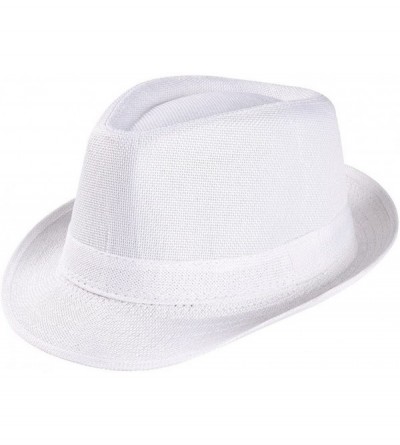 Fedoras Men's Fedoras- Straw Fedora Panama Sun Summer Beach Hat Cuban Trilby Men Women (White) - White - CU18UOEURT9 $20.59