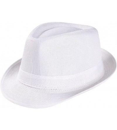 Fedoras Men's Fedoras- Straw Fedora Panama Sun Summer Beach Hat Cuban Trilby Men Women (White) - White - CU18UOEURT9 $11.49