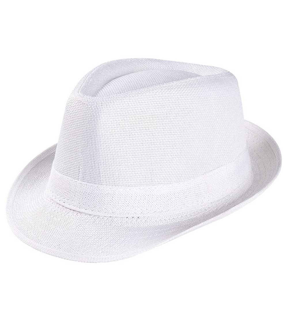 Fedoras Men's Fedoras- Straw Fedora Panama Sun Summer Beach Hat Cuban Trilby Men Women (White) - White - CU18UOEURT9 $11.49
