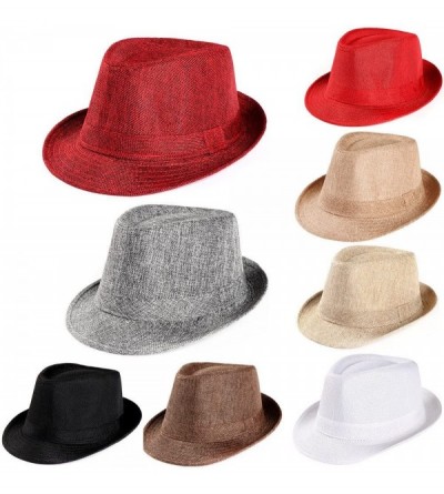 Fedoras Men's Fedoras- Straw Fedora Panama Sun Summer Beach Hat Cuban Trilby Men Women (White) - White - CU18UOEURT9 $11.49