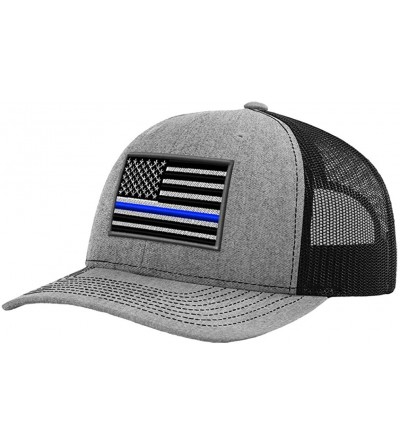 Baseball Caps Custom Richardson Trucker Hat American Flag Thin Blue Line Embroidery Snaps - Heather Gray/Black - C318TTELSZR ...