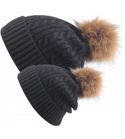 Skullies & Beanies 2 Pack Parent-Child Hat Winter Baggy Slouchy Beanie Hat Warm Knit Pom Pom Beanie for Women & Baby - Dark G...