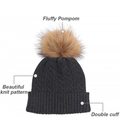 Skullies & Beanies 2 Pack Parent-Child Hat Winter Baggy Slouchy Beanie Hat Warm Knit Pom Pom Beanie for Women & Baby - Dark G...