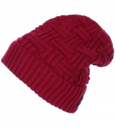 Skullies & Beanies Trendy Warm Ribbed Beanie Thick Slouchy Stretch Cable Knit Hat Soft Unisex Solid Skull Cap - Burgandy - CG...