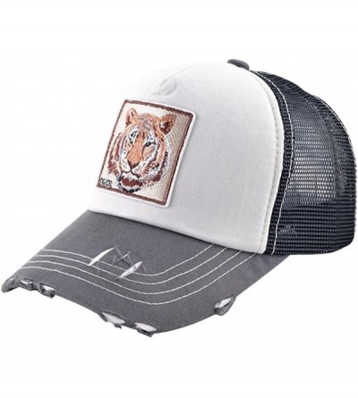 Baseball Caps Unisex Animal Mesh Trucker Hat Snapback Square Patch Baseball Caps - Beige Tiger - CO18GLIGOH3 $11.58