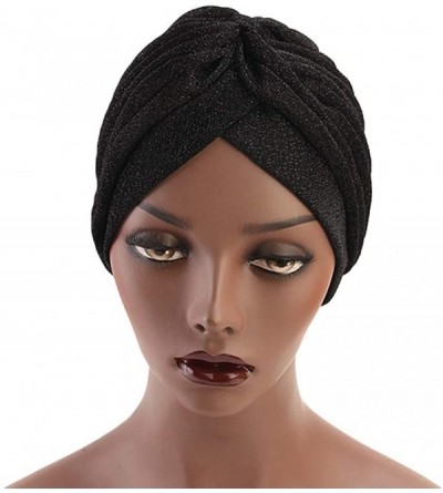 Skullies & Beanies Luxury Stretchable Glitter Flower Chemo Beanie Hair Loss Turban - Black01 - CE18KH0EKWE $9.28