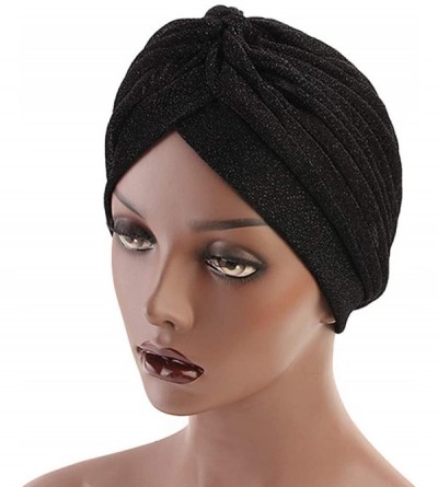 Skullies & Beanies Luxury Stretchable Glitter Flower Chemo Beanie Hair Loss Turban - Black01 - CE18KH0EKWE $9.28