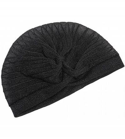 Skullies & Beanies Luxury Stretchable Glitter Flower Chemo Beanie Hair Loss Turban - Black01 - CE18KH0EKWE $9.28