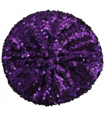 Berets Women Bling Sequins Beret Hat Sparkly Shining Beanie Cap for Dancing Party - Purple - CX194HKUDMS $13.37