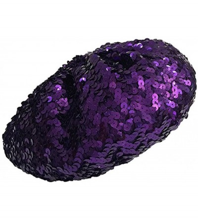 Berets Women Bling Sequins Beret Hat Sparkly Shining Beanie Cap for Dancing Party - Purple - CX194HKUDMS $13.37