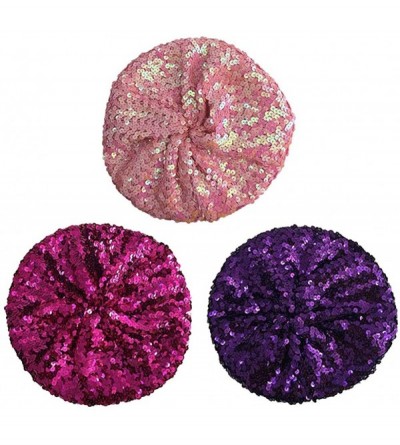 Berets Women Bling Sequins Beret Hat Sparkly Shining Beanie Cap for Dancing Party - Purple - CX194HKUDMS $13.37