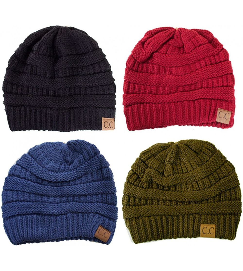 Skullies & Beanies Trendy Warm Chunky Soft Stretch Cable Knit Beanie Skull Cap - 4 Pack Bk//Bu/Ddm/Nol - CQ12MYDA7WZ $42.13