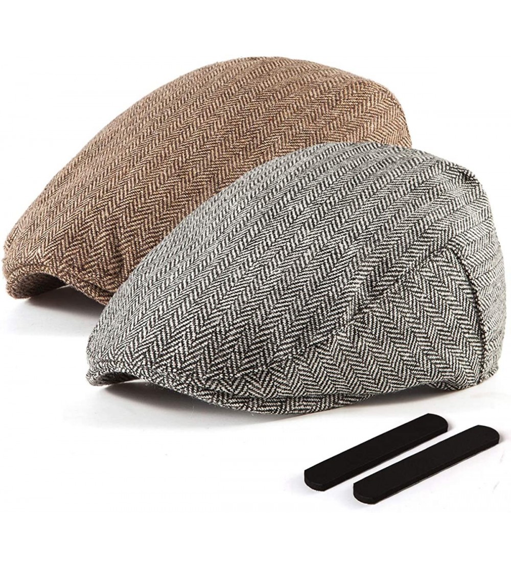 Newsboy Caps 2 Pack Newsboy Hats for Men Wool Scally Cap Mens Flat Cabbie Ivy Tweed S/M/L/XL - Thin Lining Brown+grey 2pack -...