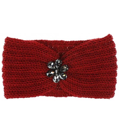 Cold Weather Headbands Women Headbands Winter Crystal Flower Braided Cross Headband Ear Warmer Head Wraps - Wine - C318Y04995...