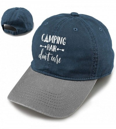 Baseball Caps Unisex Camping Hair Don't Care Vintage Adjustable Baseball Cap Denim Dad Hat - Navy and Gray - CZ18HCNWHYS $19.62