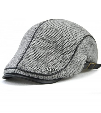 Newsboy Caps Knitted Woollen Beret Hat Casquette Flat Visor Newsboy Peak Cap - Grey - CM186AROT63 $17.36