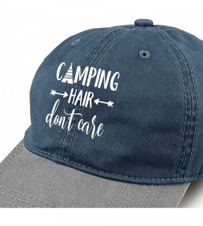 Baseball Caps Unisex Camping Hair Don't Care Vintage Adjustable Baseball Cap Denim Dad Hat - Navy and Gray - CZ18HCNWHYS $9.40