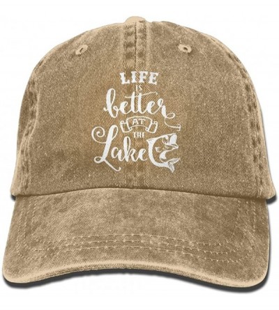 Baseball Caps Men and Women Life is Better at The Lake-1 Vintage Jeans Baseball Cap - Natural - CV18EOWA7KM $9.03