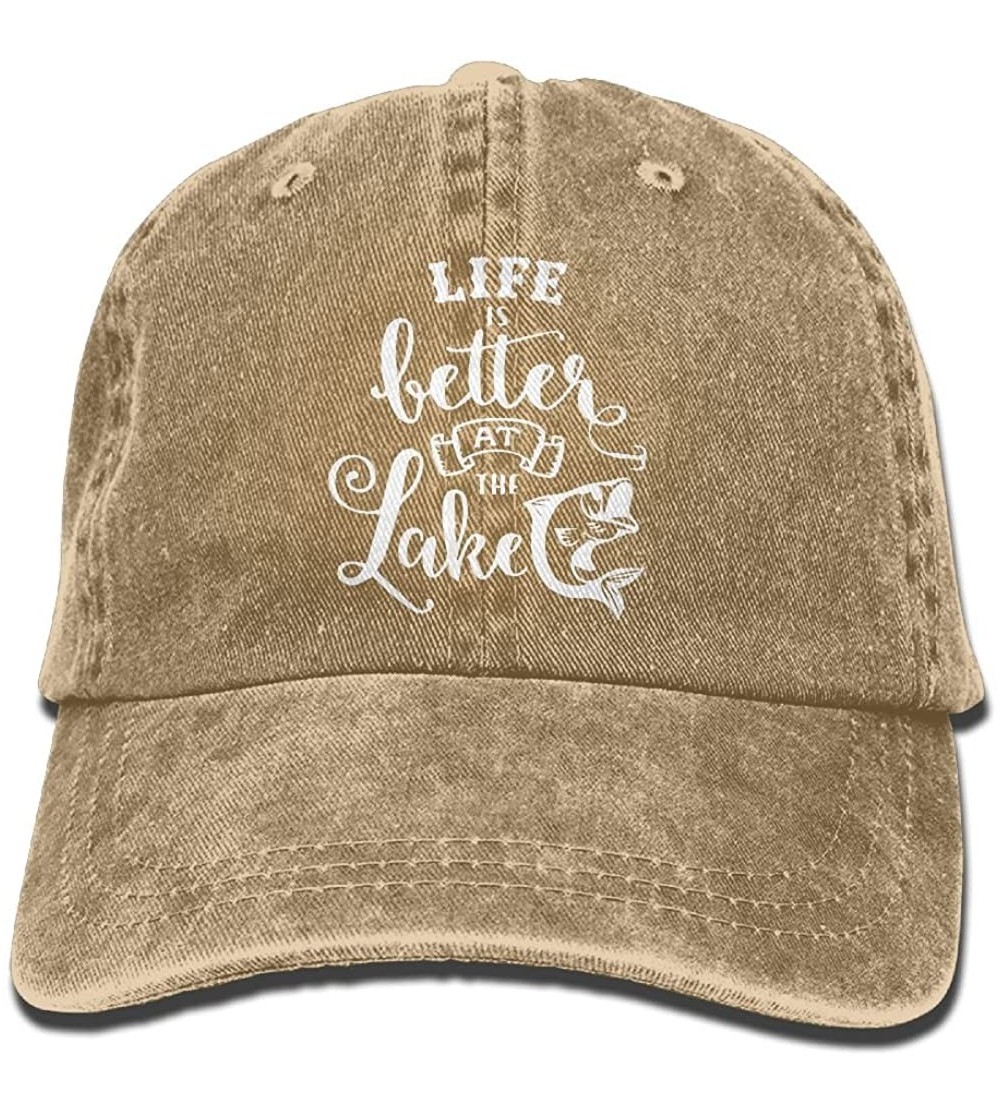 Baseball Caps Men and Women Life is Better at The Lake-1 Vintage Jeans Baseball Cap - Natural - CV18EOWA7KM $9.03