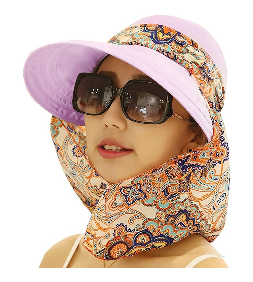 Sun Hats Women's UPF+50 Sun Visor Detachable Flap Hat Foldable Wide Brimmed UV Protection Hat - 2-gray - CN199LEU9ND $16.37