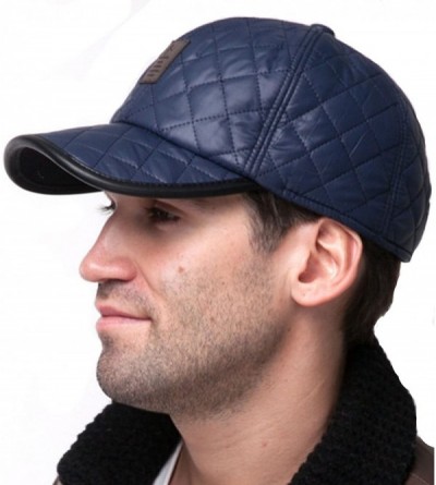 Baseball Caps Men's Winter Warm Wool Tweed Peaked Baseball Caps Hat with Fold Earmuffs Warmer - Blue - CQ12O2VDGWO $38.37