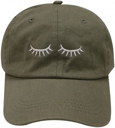 Baseball Caps Eyelashes Cotton Baseball Cap - Olive - C212KBJAY6P $9.49