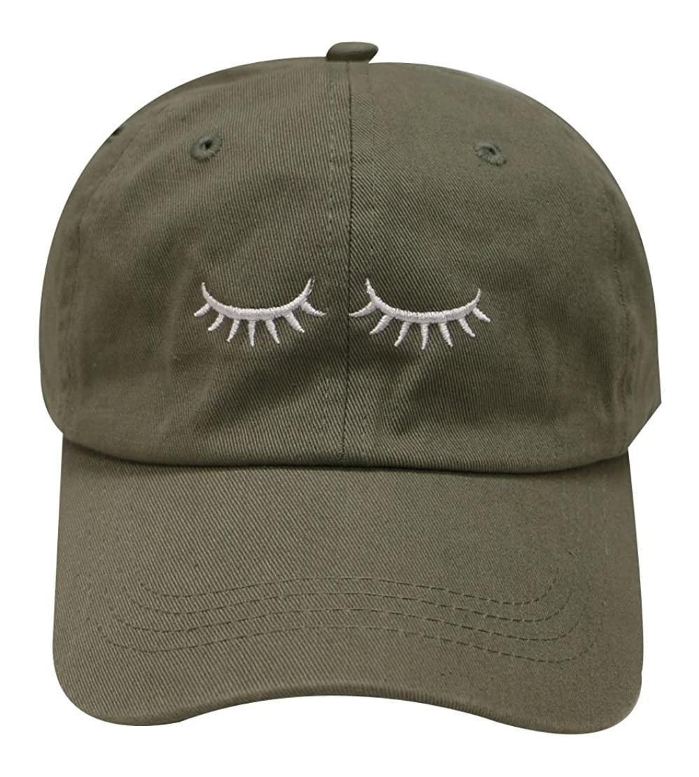 Baseball Caps Eyelashes Cotton Baseball Cap - Olive - C212KBJAY6P $9.49