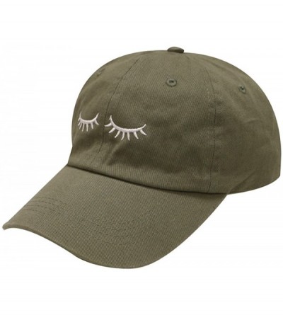 Baseball Caps Eyelashes Cotton Baseball Cap - Olive - C212KBJAY6P $9.49