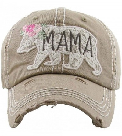 Baseball Caps Women's Mama Bear Lace Washed Vintage Baseball Hat Cap - Khaki - CP18X97KA9U $40.12
