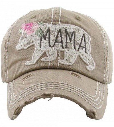 Baseball Caps Women's Mama Bear Lace Washed Vintage Baseball Hat Cap - Khaki - CP18X97KA9U $22.23