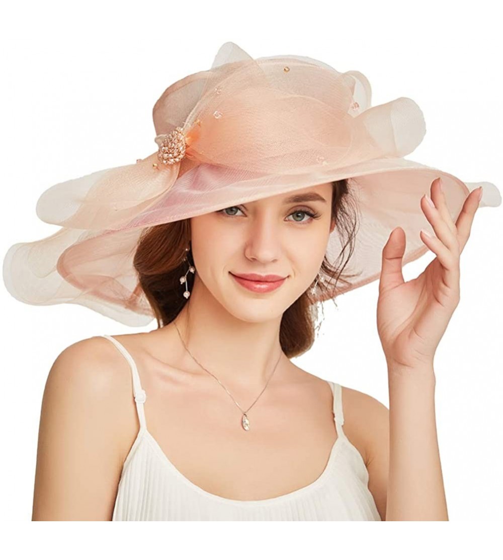 Sun Hats Accessories Women's Organza Kentucky Derby Hat Fashion New Ladies Multicolor Elegant Personality Sun Hat - Pink - CI...