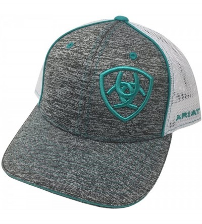 Baseball Caps Youth Heather Offset Shield Logo Ball Cap - Gray/Turquoise - CZ18CLO627Y $47.41