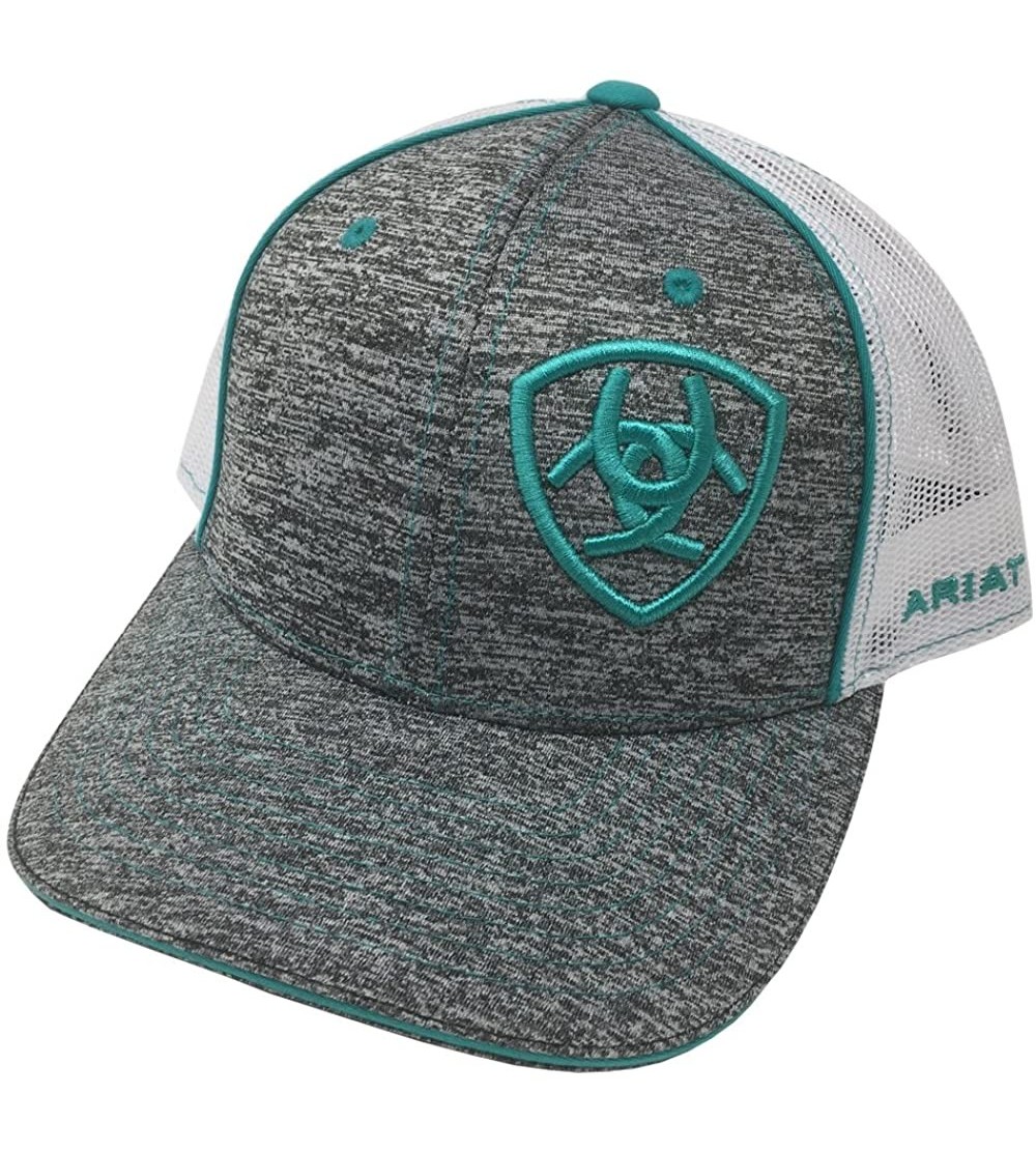 Baseball Caps Youth Heather Offset Shield Logo Ball Cap - Gray/Turquoise - CZ18CLO627Y $30.53