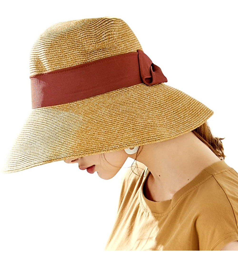 Sun Hats The New Womens Straw Hat Floppy Foldable Roll up Beach Cap Sun Hat - Red-8020 - C61948L68KO $20.53