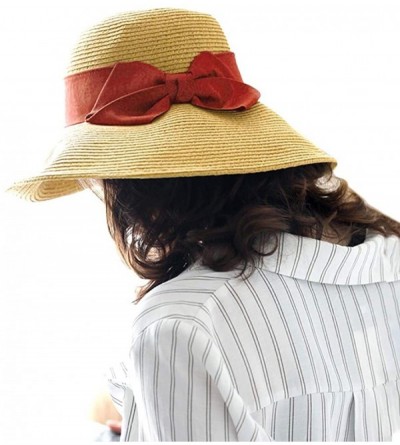 Sun Hats The New Womens Straw Hat Floppy Foldable Roll up Beach Cap Sun Hat - Red-8020 - C61948L68KO $20.53