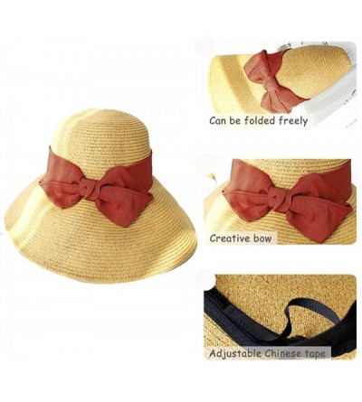 Sun Hats The New Womens Straw Hat Floppy Foldable Roll up Beach Cap Sun Hat - Red-8020 - C61948L68KO $20.53