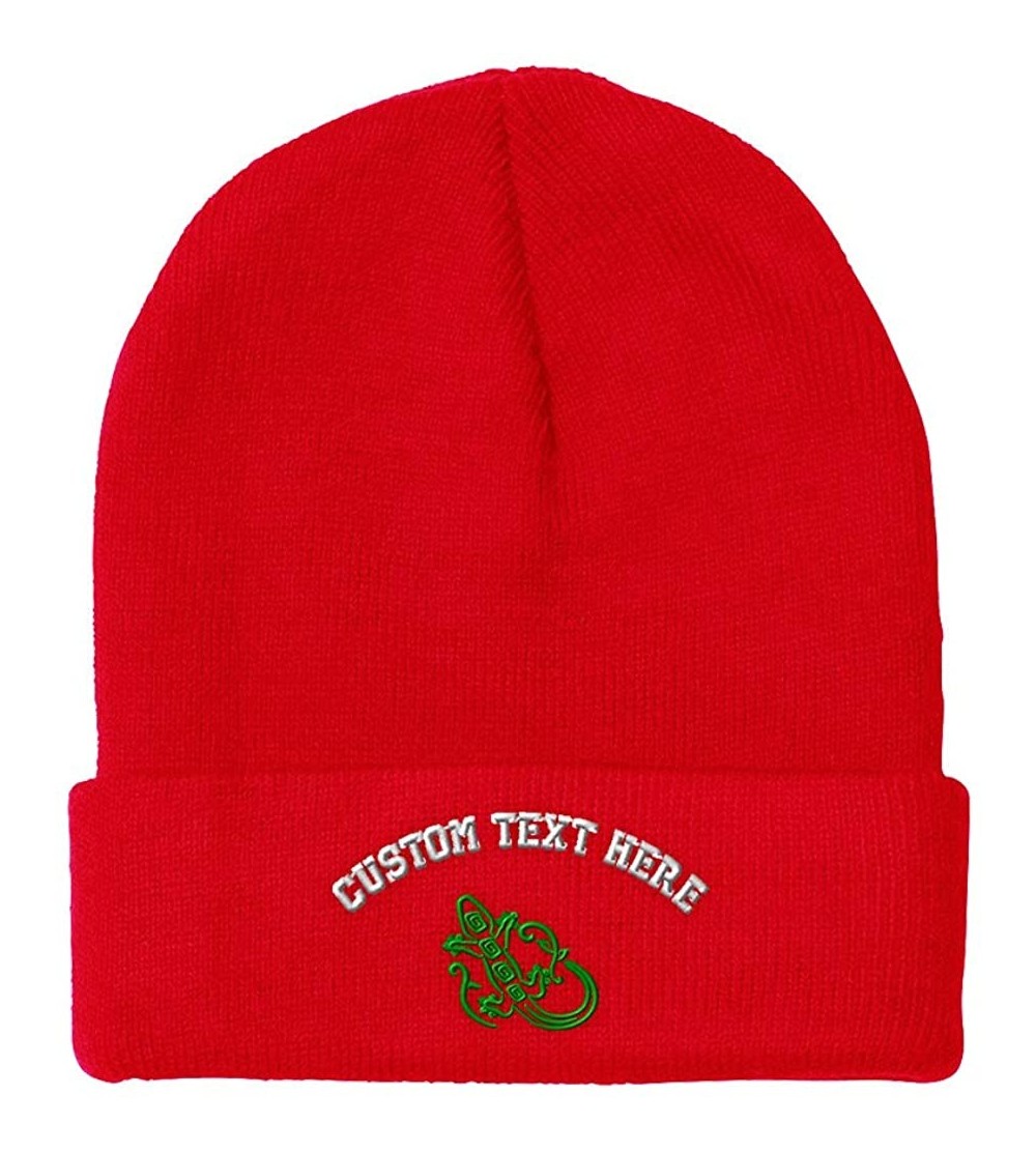 Skullies & Beanies Custom Beanie for Men & Women Green Lizard Reptile Embroidery Skull Cap Hat - Red - C918ZS408KD $15.40