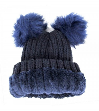 Skullies & Beanies Women's Winter Fleece Lined Chunky Cable Knitted Double Pom Pom Beanie Hat - Navy - CD18IQ09Z44 $10.57